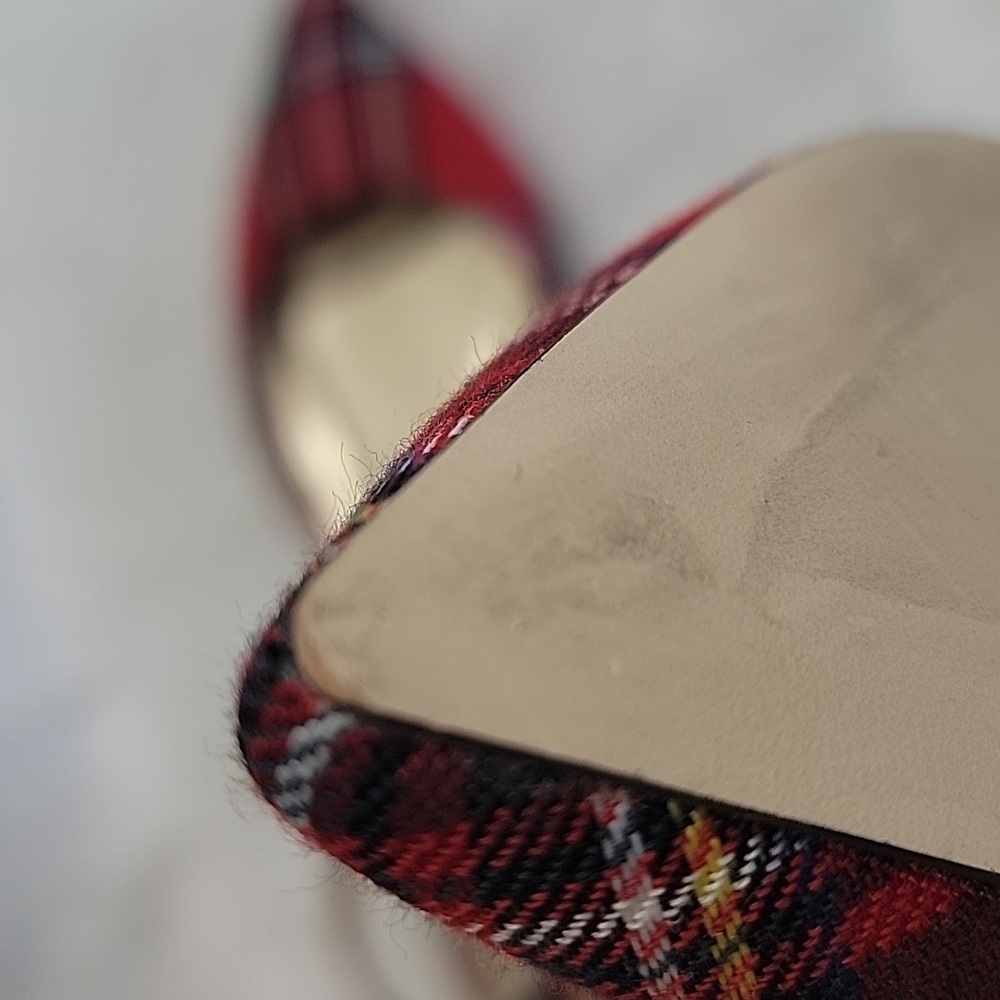 J.CREW Red Tartan Plaid d'Orsay Velvet Ankle Tie Festive Preppy Holiday Flat 7.5 - Picture 12 of 13